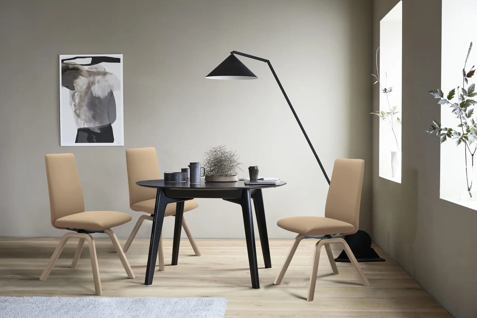 STRESSLESS Laurel Polsterstuhl beige Eiche natur Leder PALOMA