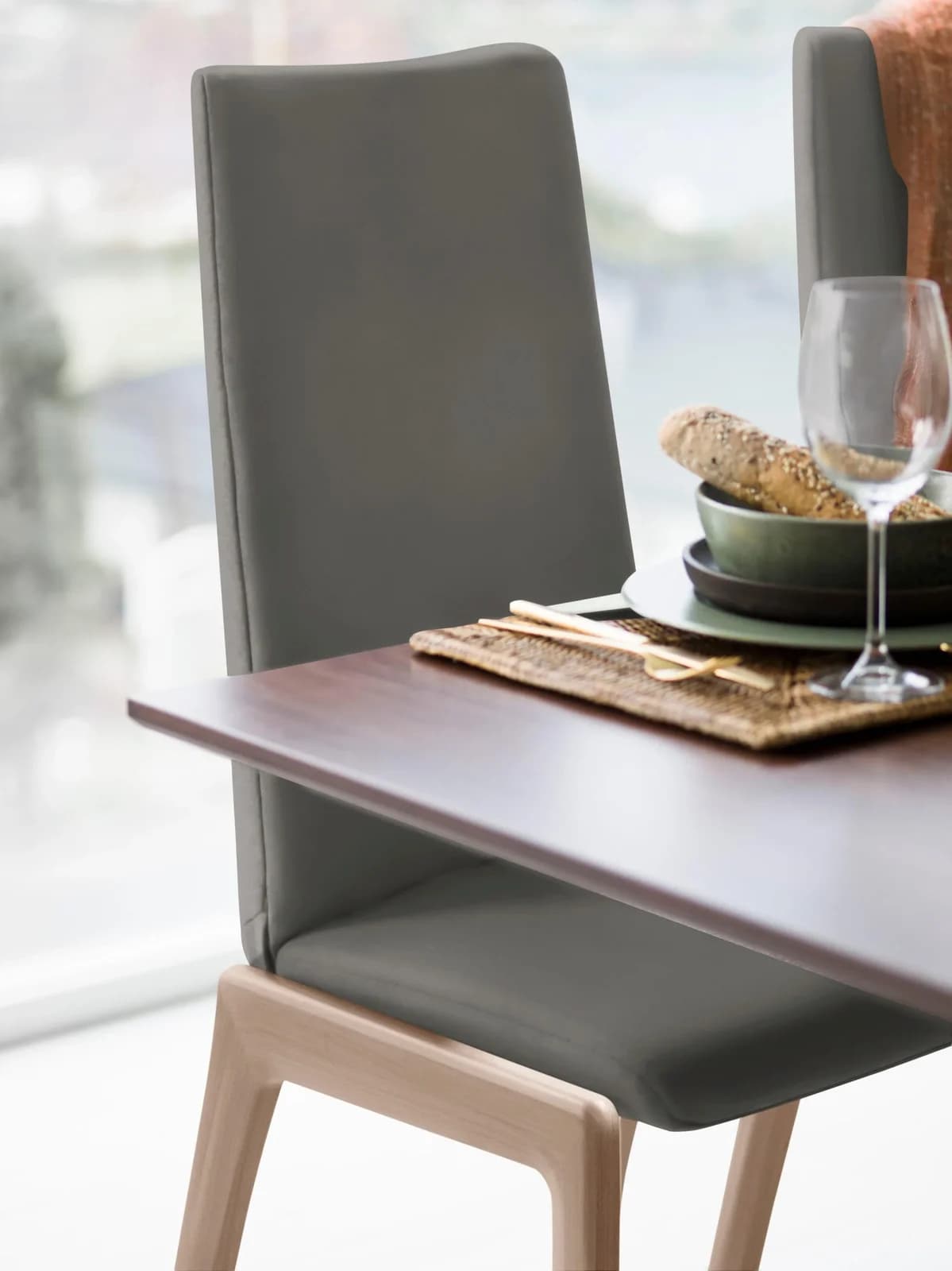 STRESSLESS Laurel Polsterstuhl Grau Eiche Natur Leder PALOMA