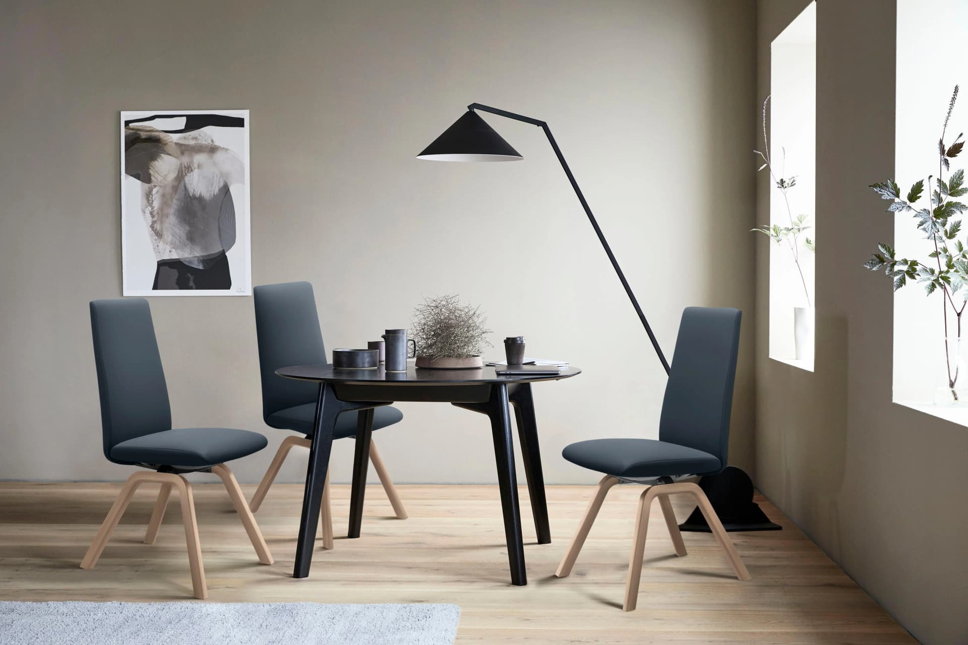 Stressless Laurel Polsterstuhl Eiche Blau Leder
