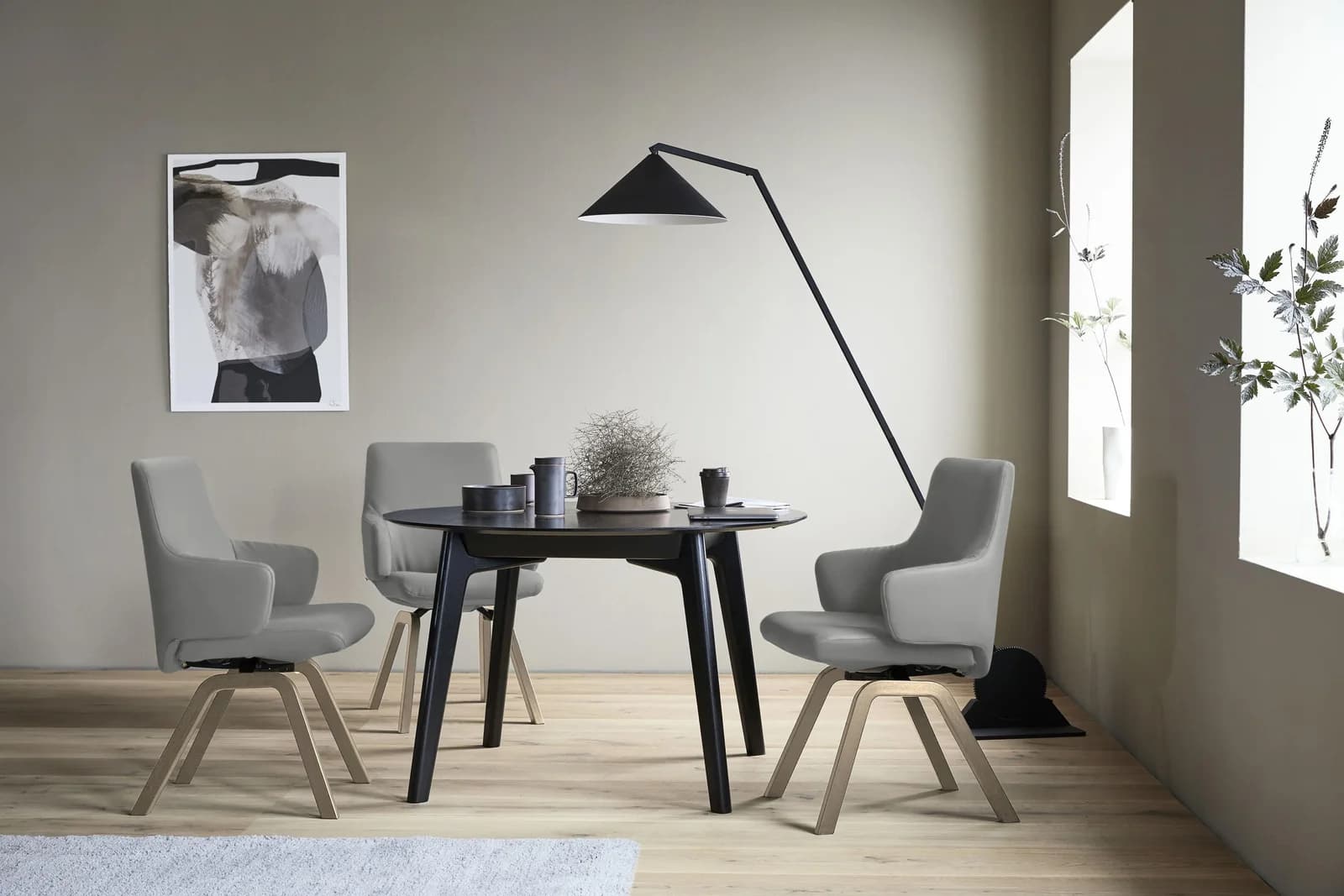 STRESSLESS Laurel Polsterstuhl Grau Eiche Leder BATICK