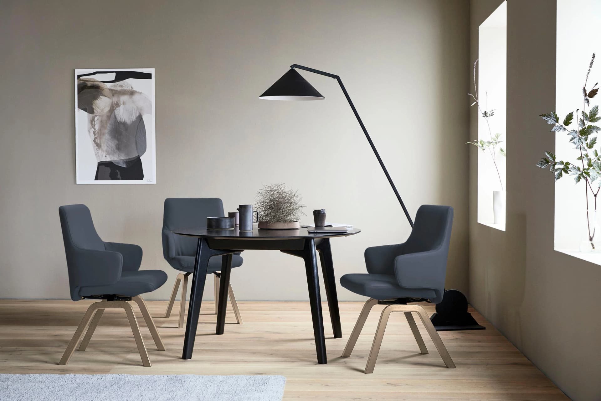 Stressless Laurel Polsterstuhl Eiche Blau Leder Paloma