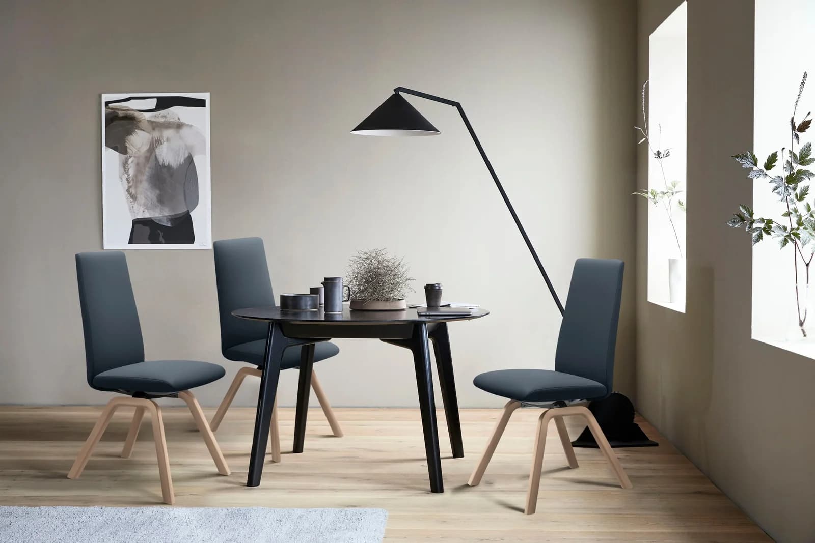 STRESSLESS Laurel Polsterstuhl blau Walnuss Leder