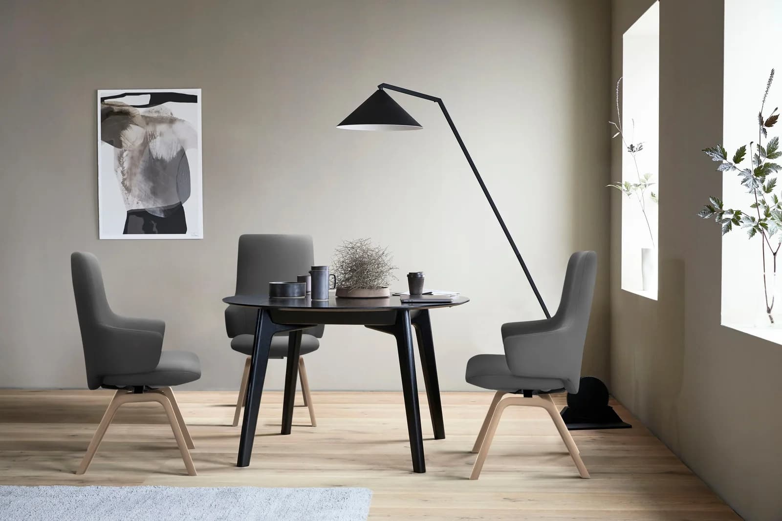 STRESSLESS Laurel Polsterstuhl Grau Eiche Leder High Back