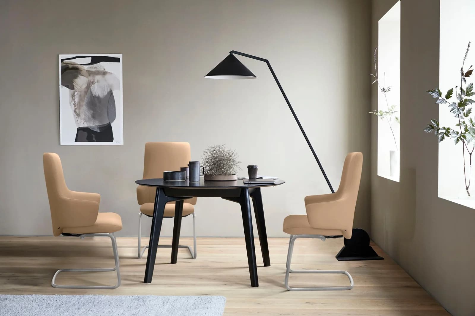 STRESSLESS Laurel Polsterstuhl Beige Leder Schwarz Matt