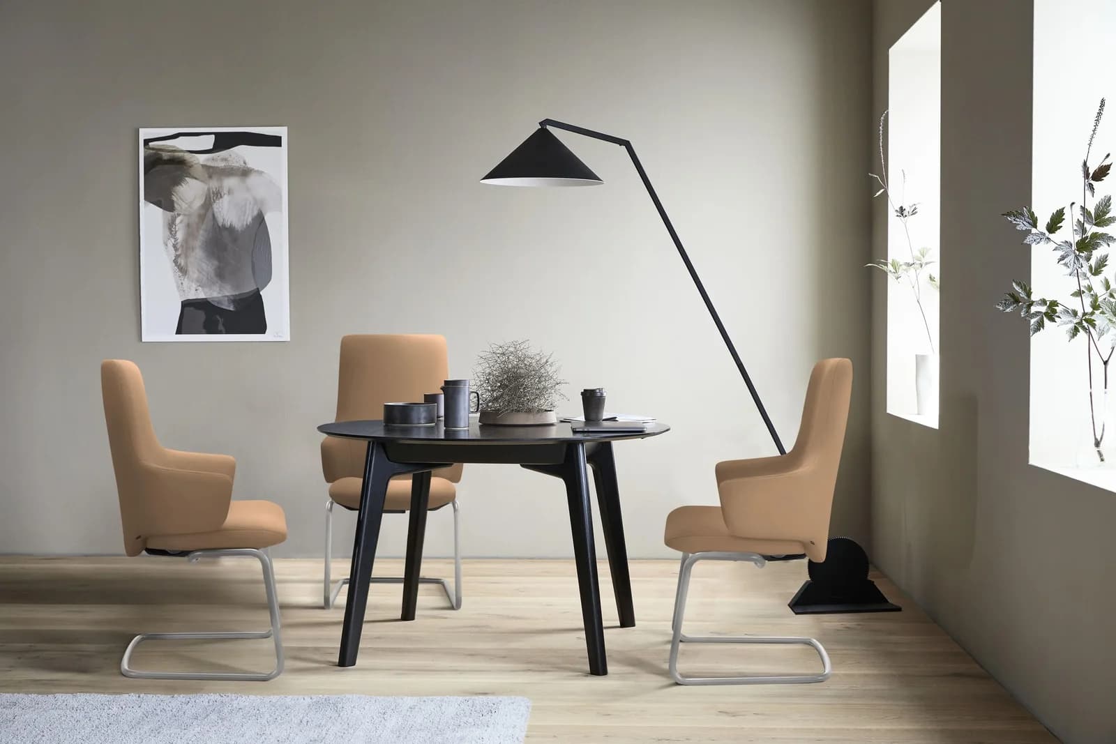 STRESSLESS Laurel Polsterstuhl Taupe Schwarz Leder PALOMA