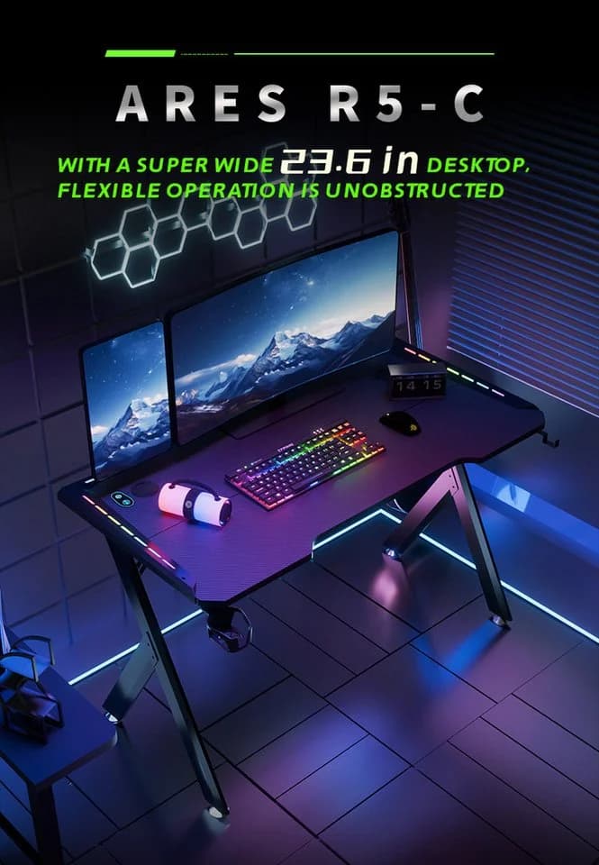 Bellaro Life Gaming Schreibtisch mit RGB-Beleuchtung und Carbon-Optik