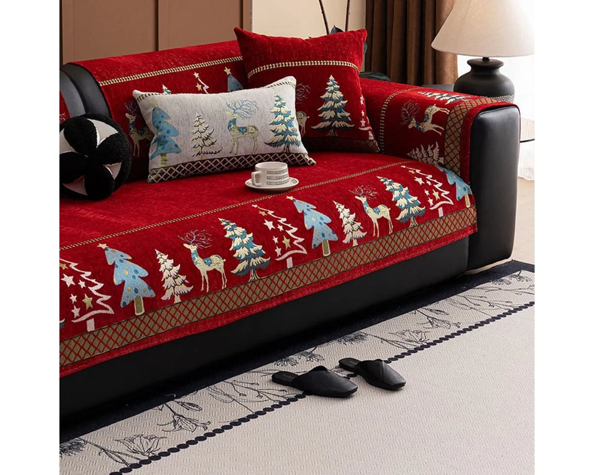 Bellaro Life Weihnachts-Sofaschoner Rot-Grün Muster Hund Katze Sofaschutz - Bild 3