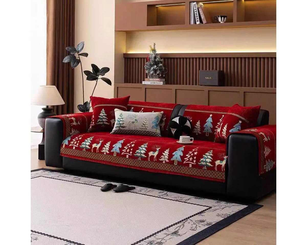 Bellaro Life Weihnachts-Sofaschoner Rot-Grün Muster Hund Katze Sofaschutz - Bild 4