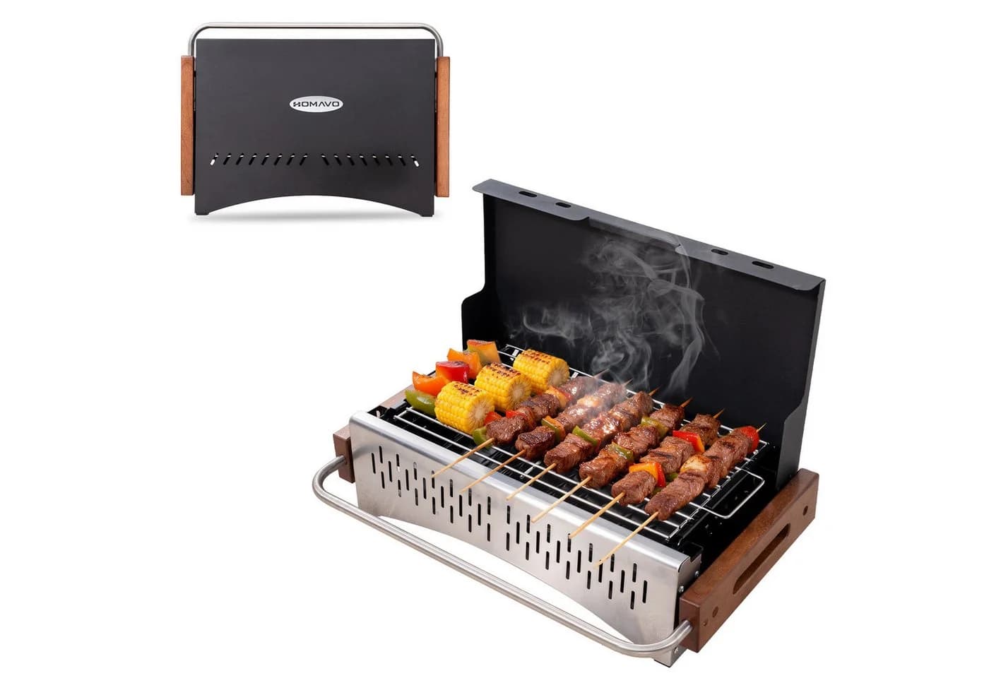 HOMAVO Tragbarer Holzkohlegrill Klappbar Edelstahl Schwarz - Bild 2