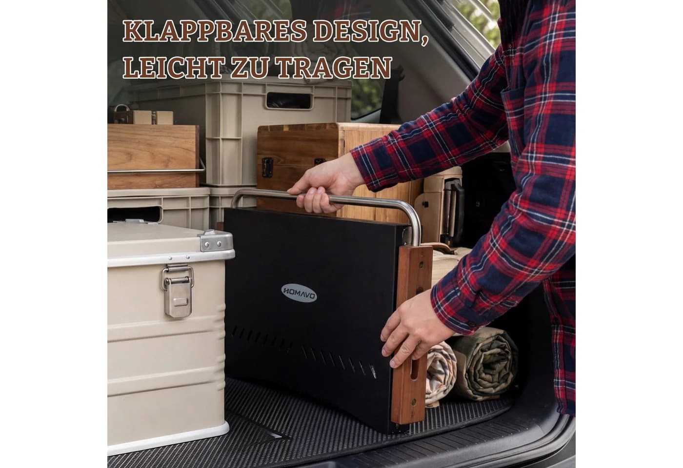 HOMAVO Tragbarer Holzkohlegrill Klappbar Edelstahl Schwarz - Bild 4