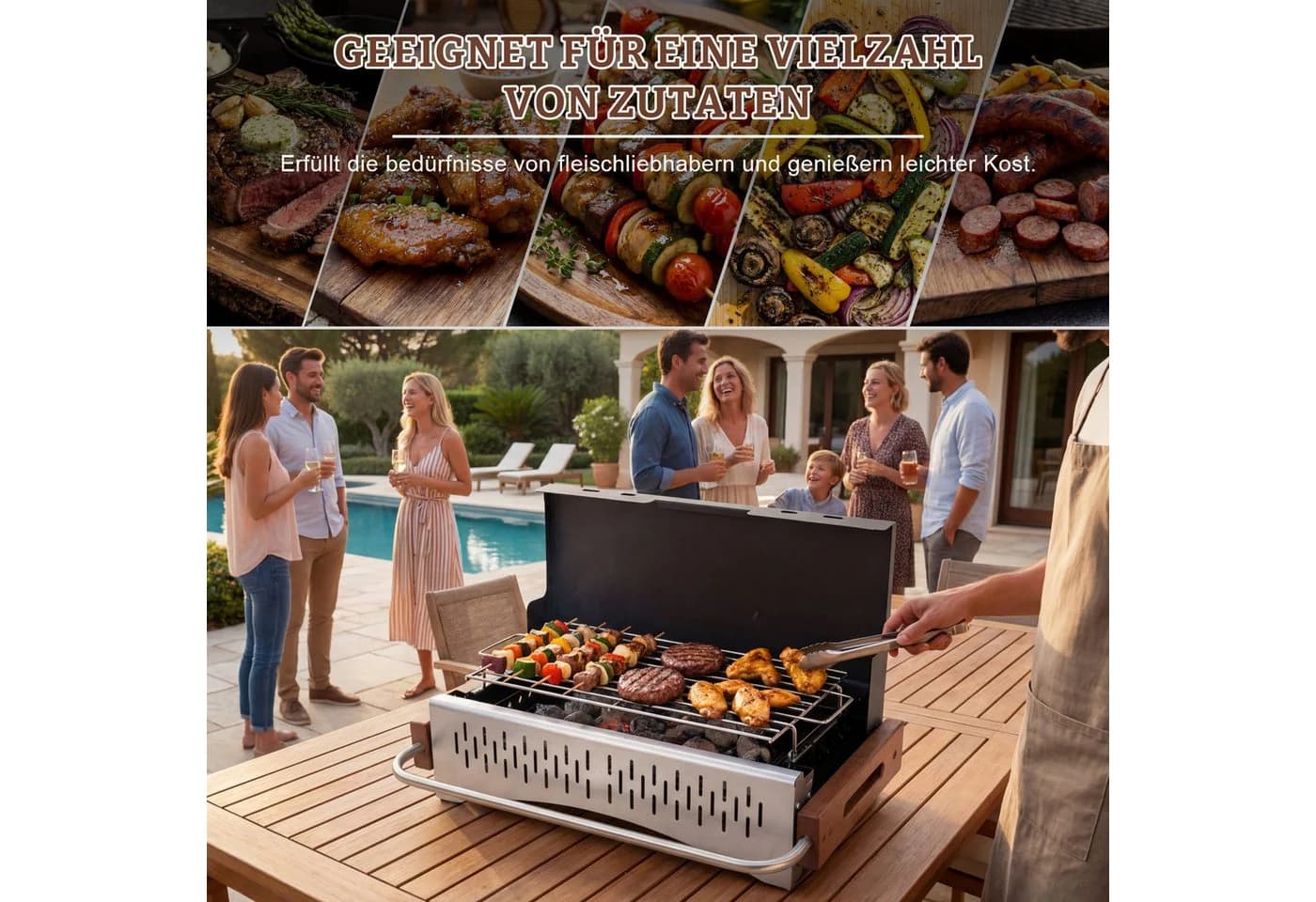 HOMAVO Tragbarer Holzkohlegrill Klappbar Edelstahl Schwarz - Bild 5