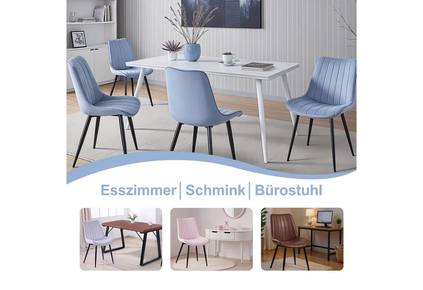 HOMAVO Esszimmerstuhl Stuhlset Blau Samt 4er Set - Bild 3