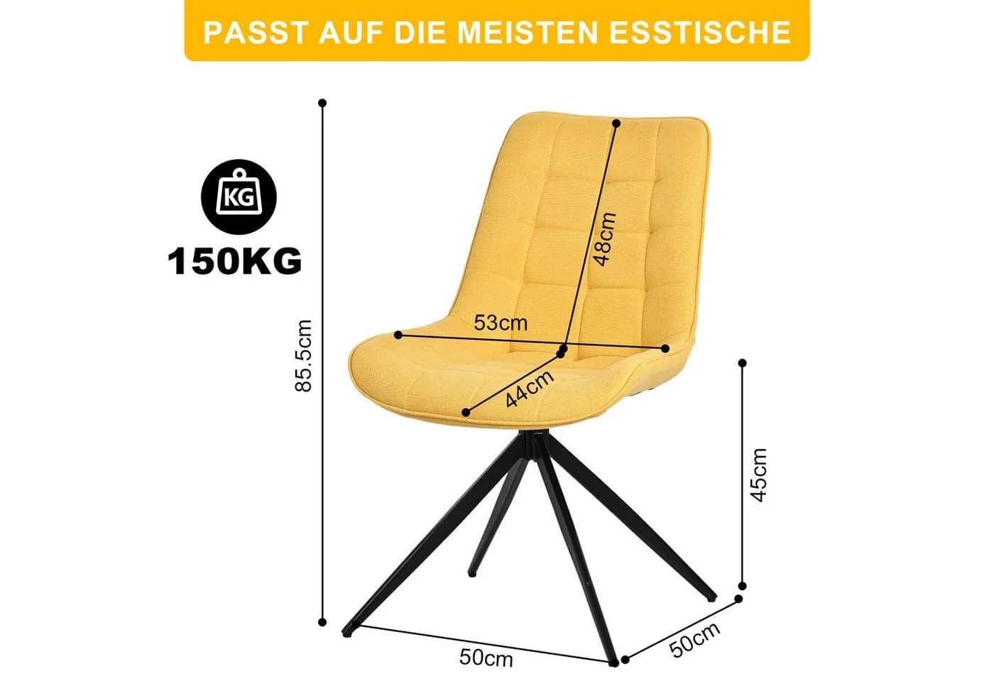 HOMAVO Esszimmerstuhl 4er-Set mit Drehfunktion Gelb - Bild 4
