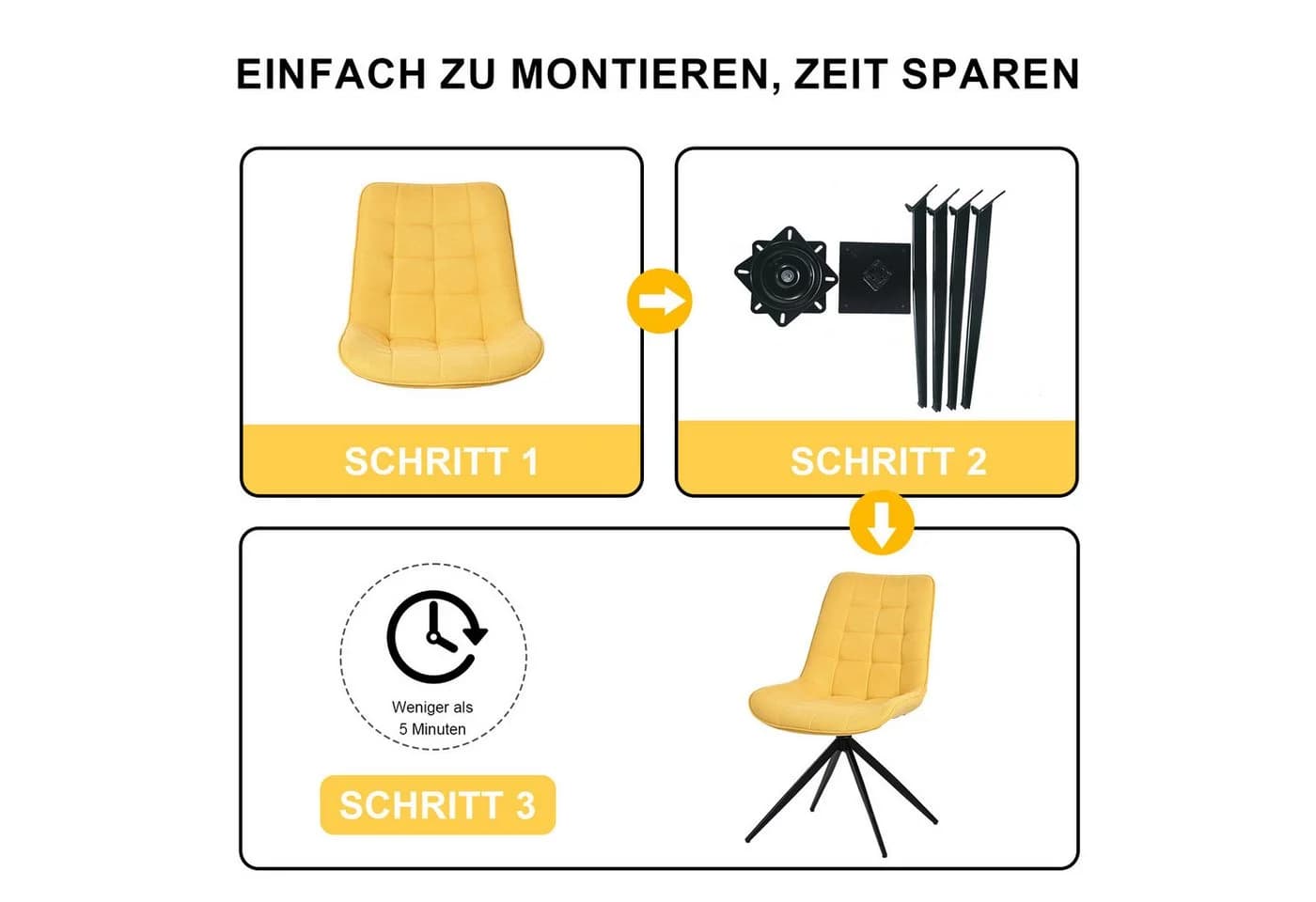 HOMAVO Esszimmerstuhl 4er-Set mit Drehfunktion Gelb - Bild 5
