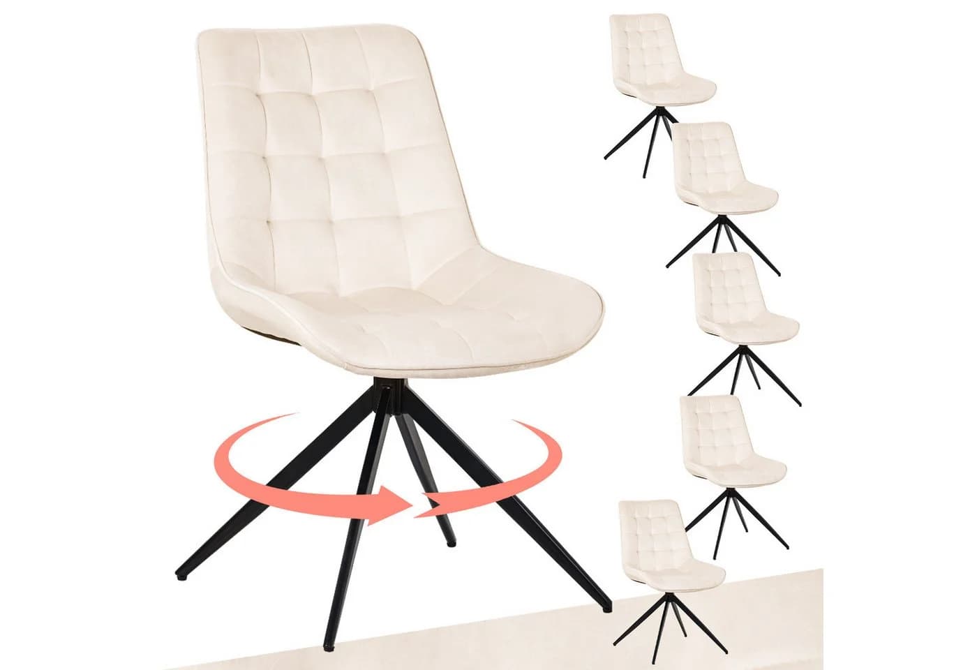 HOMAVO Esszimmerstuhl-Set 6-tlg. Weiß Samt mit Drehfunktion - Bild 2