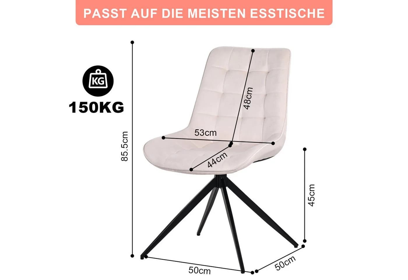 HOMAVO Esszimmerstuhl-Set 6-tlg. Weiß Samt mit Drehfunktion - Bild 4