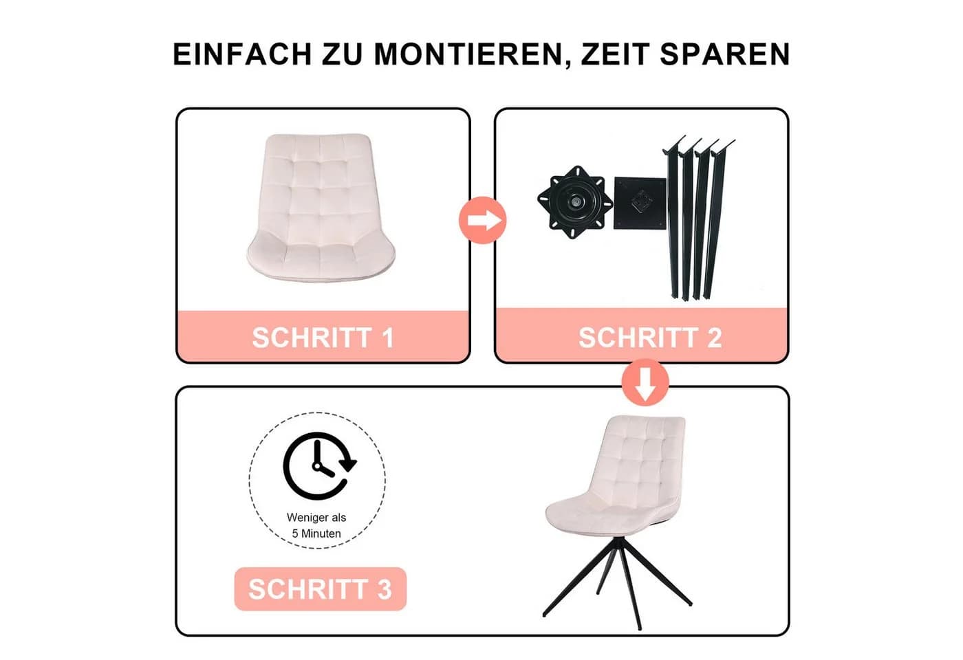 HOMAVO Esszimmerstuhl-Set 6-tlg. Weiß Samt mit Drehfunktion - Bild 5