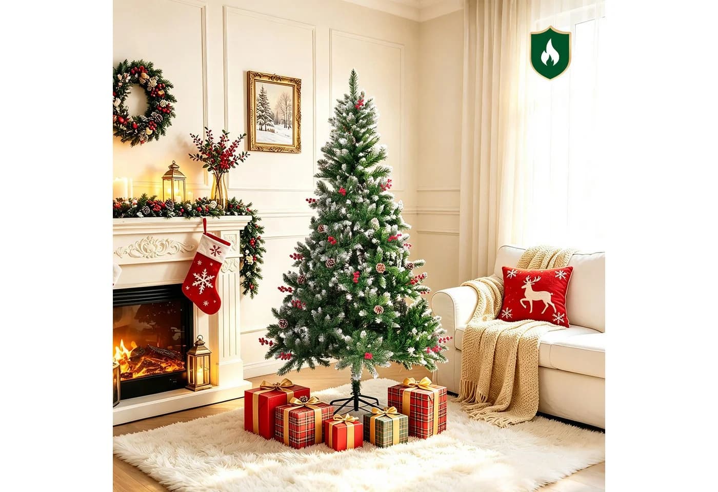 HOMAVO Künstlicher Weihnachtsbaum mit Schnee, Tannenzapfen & Beeren - Bild 2