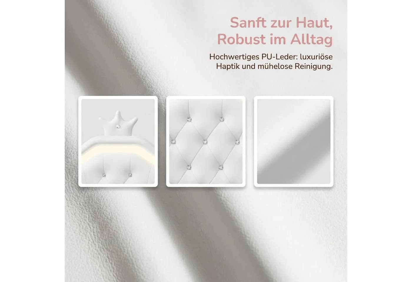 FUROKOY Polsterbett 90x200cm Weiß mit höhenverstellbarem Kopfteil - Bild 4