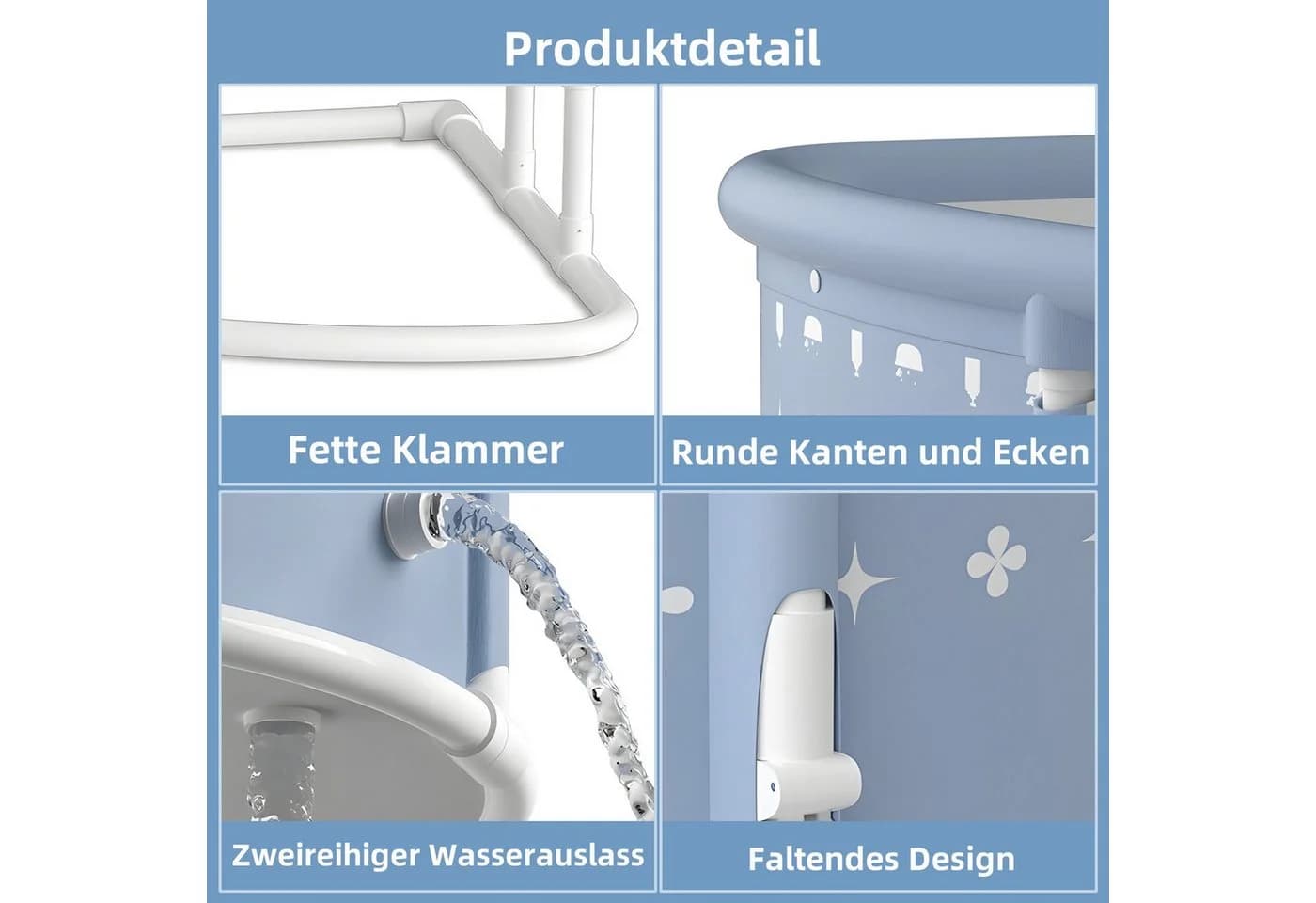 Rutaqian Faltbare Babybadewanne Grau Eckbadewanne - Bild 4