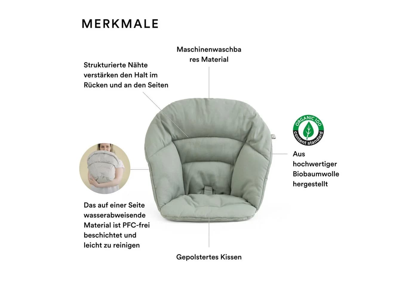 Stokke Hochstuhlauflage Clikk Kissen - Grün - Passgenau für Clikk Hochstuhl