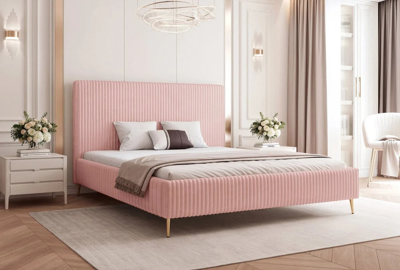 Goldstoff Polsterbett SOLARE Rosa mit Bettkasten - Bild 2
