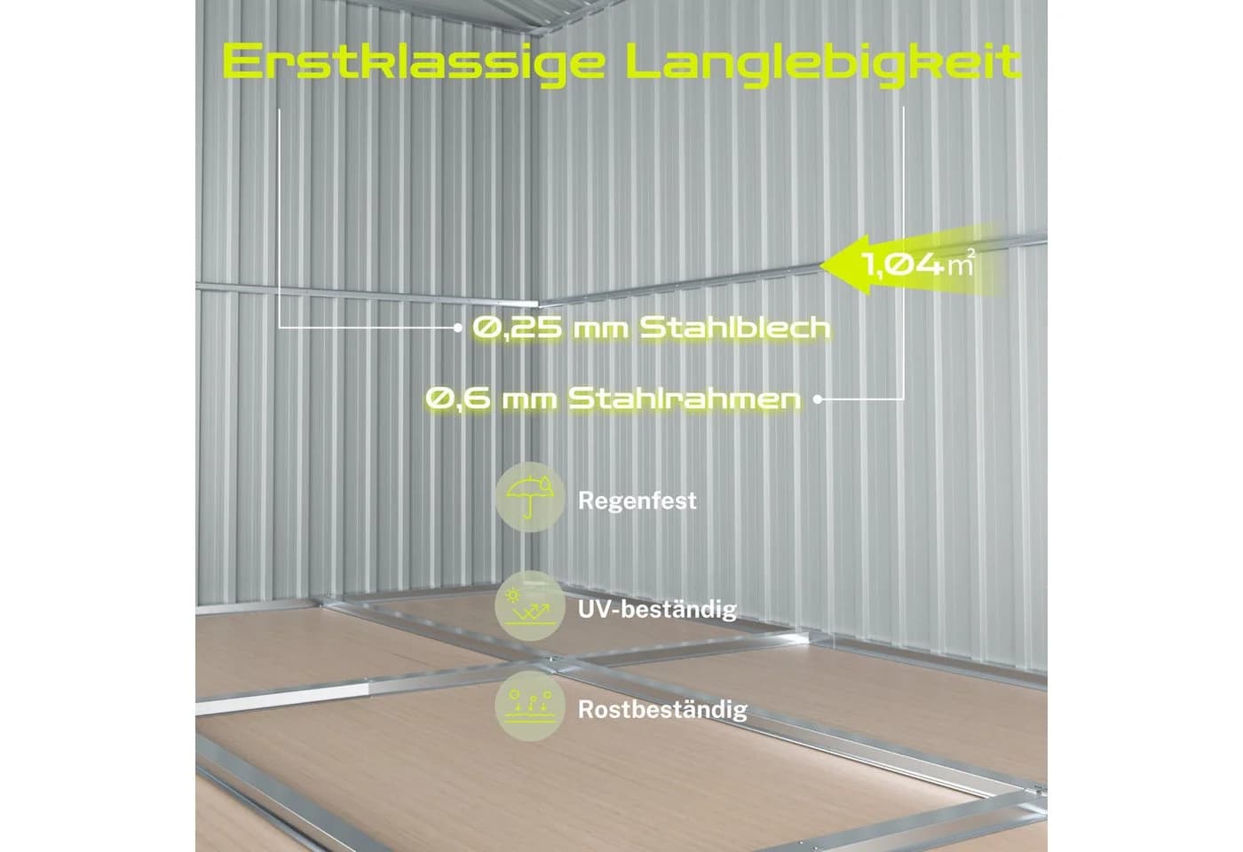 HOMAVO Gerätehaus Metall Braun mit Pultdach & Doppelschiebetüren - Bild 3