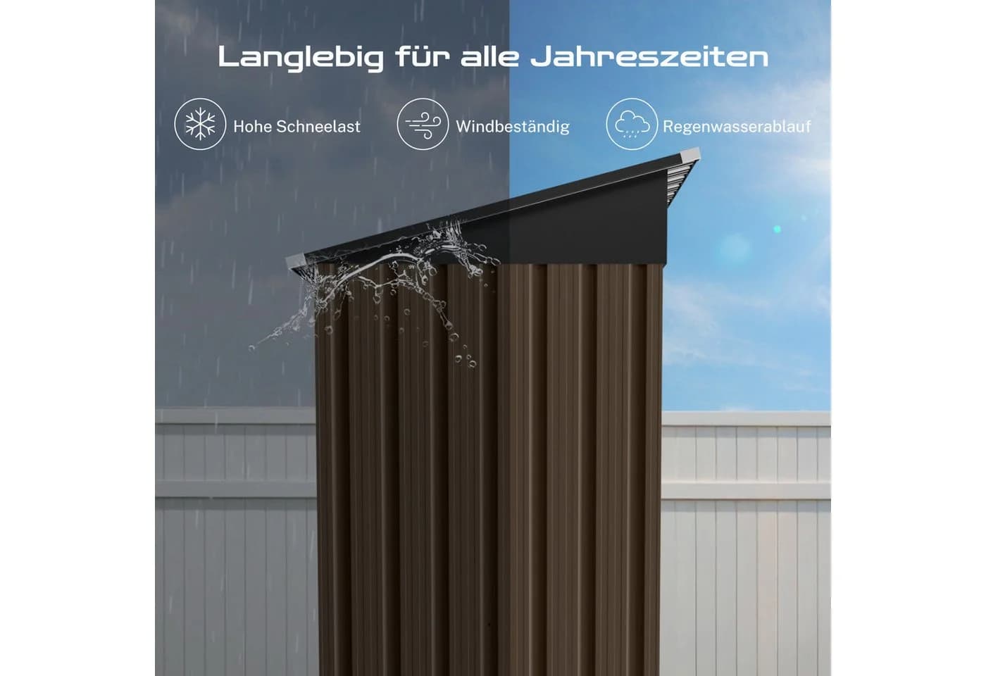HOMAVO Gerätehaus Metall Braun mit Pultdach & Doppelschiebetüren - Bild 5