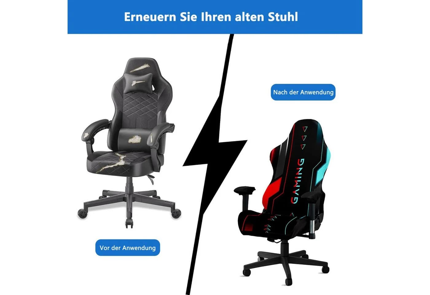Agger Gaming Stuhlbezug Stretch Universell Bürostuhl Bezug Waschbar Rutschfest - Bild 4