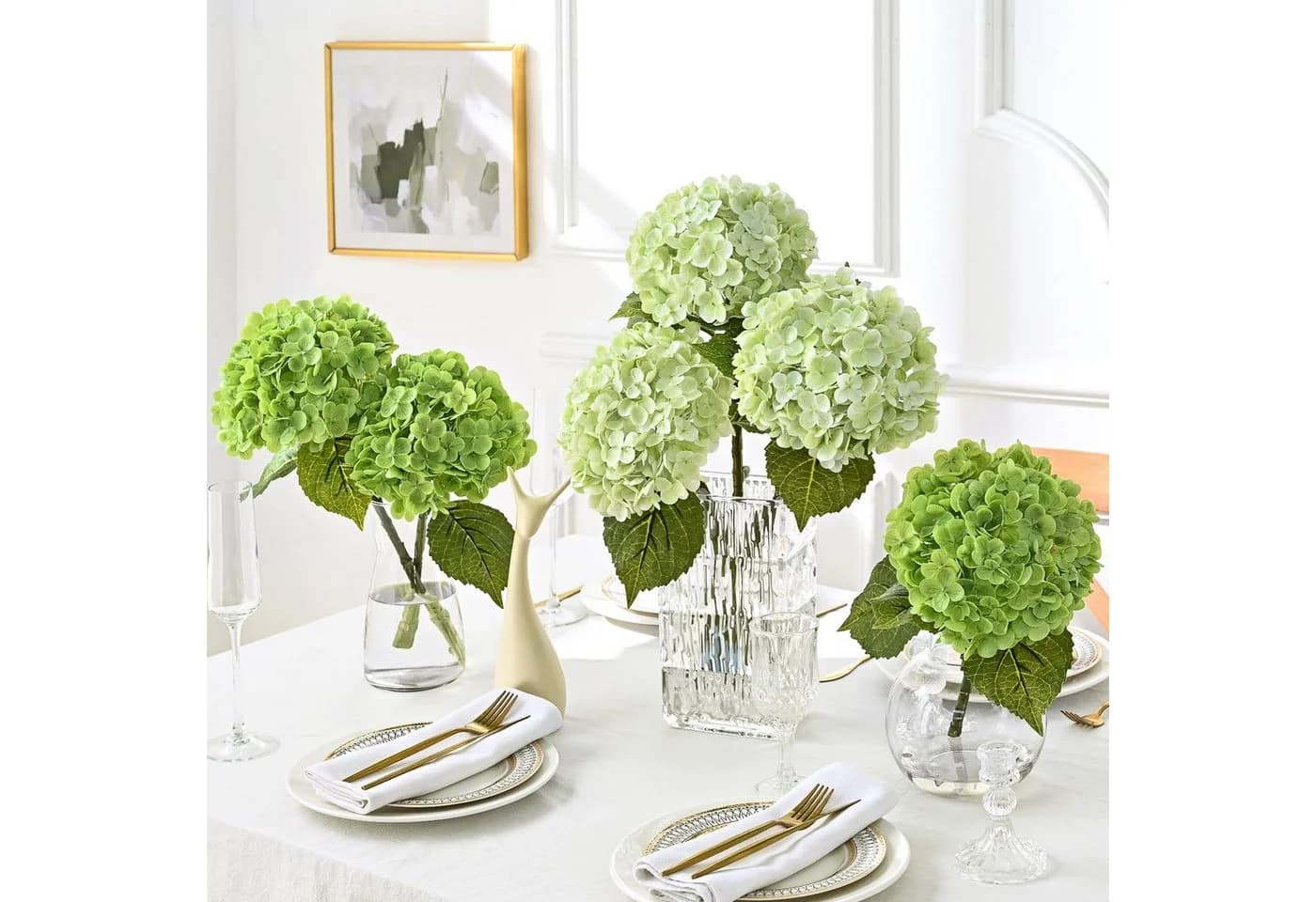 Agger Kunstblumenstrauß 4Pcs Seiden Hortensie Grün - Bild 4