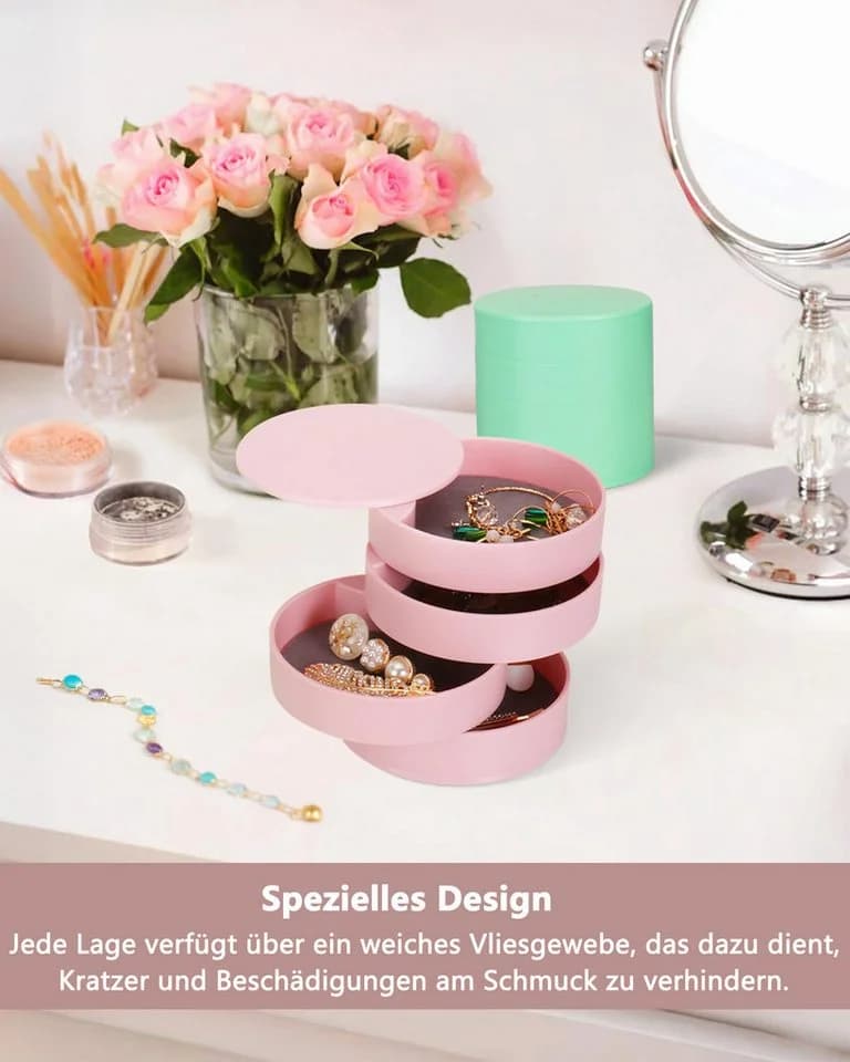 Diwzbyn Schmuckkasten Rosa 4 Ebenen Drehbar