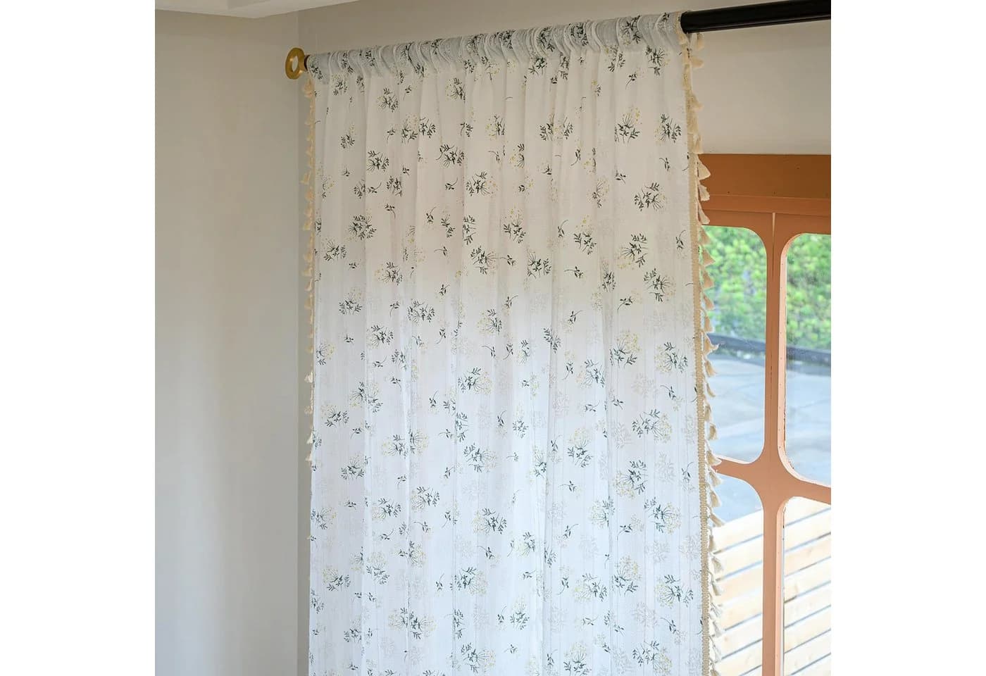 Zyronn Vorhang Gardine Halbtransparent mit Quasten Weiß - Bild 3