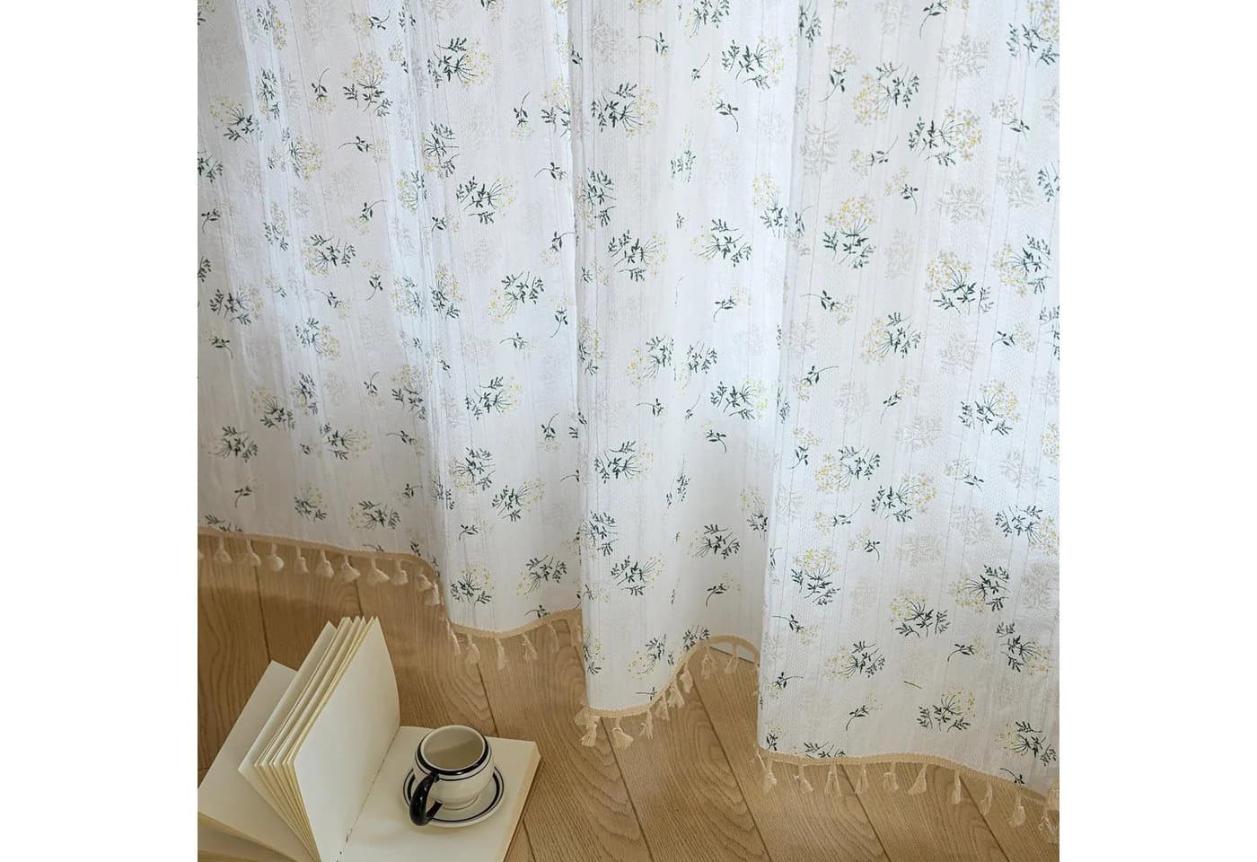 Zyronn Vorhang Gardine Halbtransparent mit Quasten Weiß - Bild 4