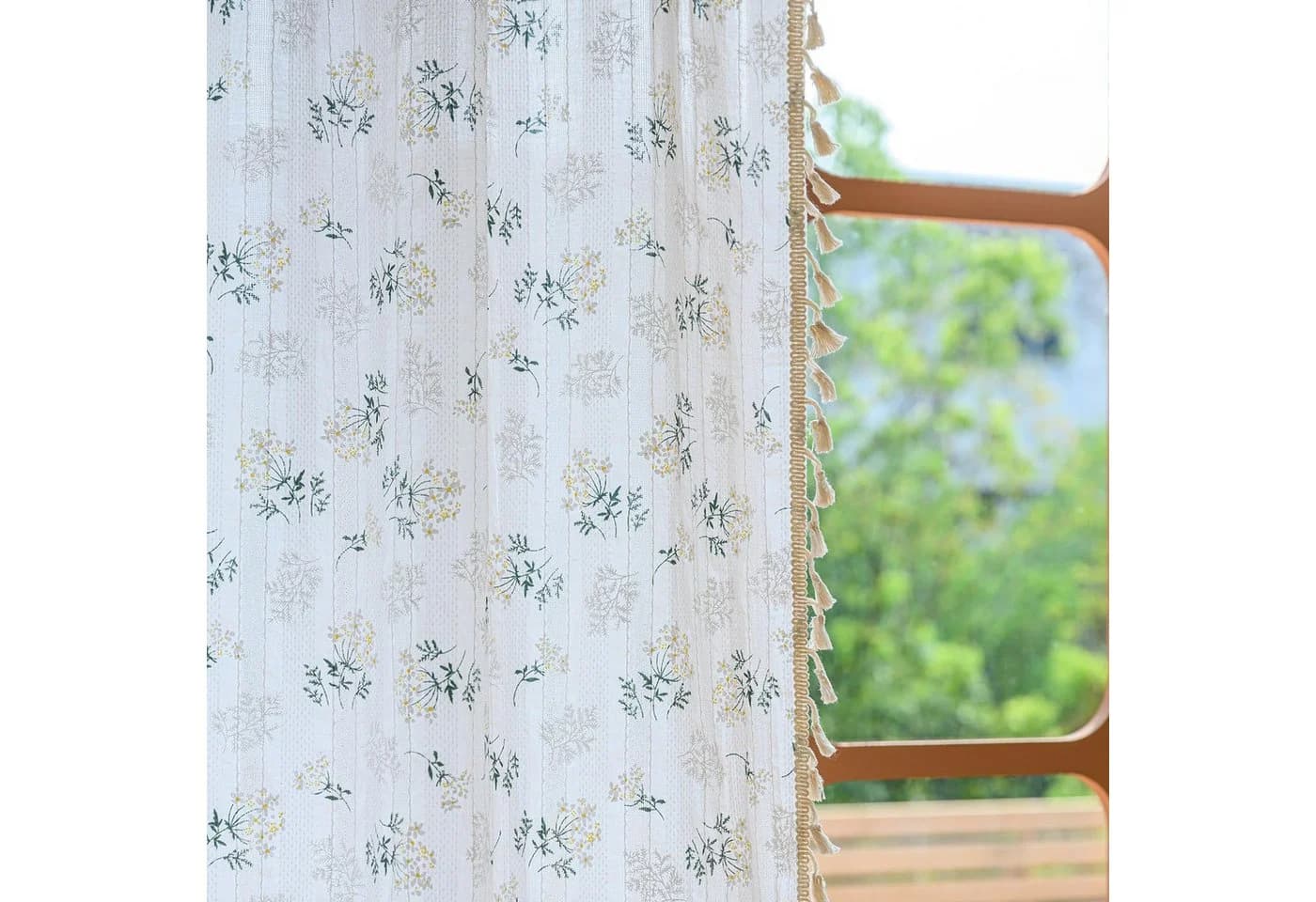 Zyronn Vorhang Gardine Halbtransparent mit Quasten Weiß - Bild 5