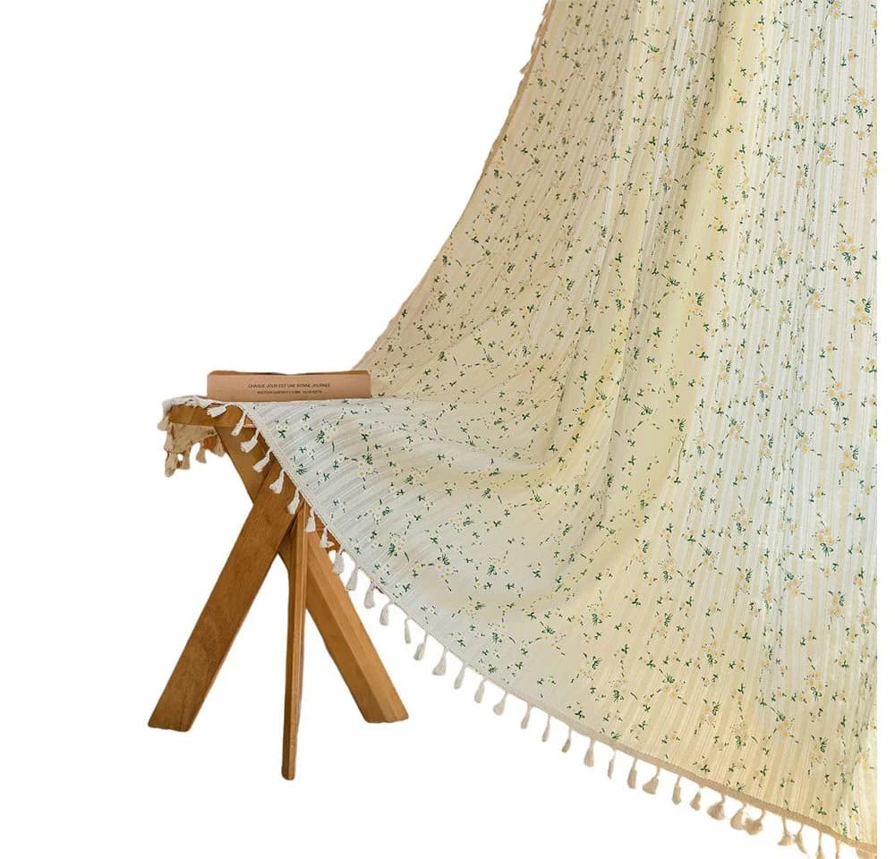 Zyronn Vorhang Gardine Beige Blumenmuster Quasten Stangendurchzug - Bild 2