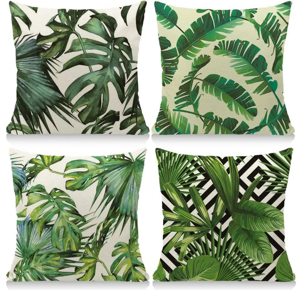 Agger Kissenbezug 4er Set 45x45 cm Polyester Tropische Pflanzen Grün - Bild 2