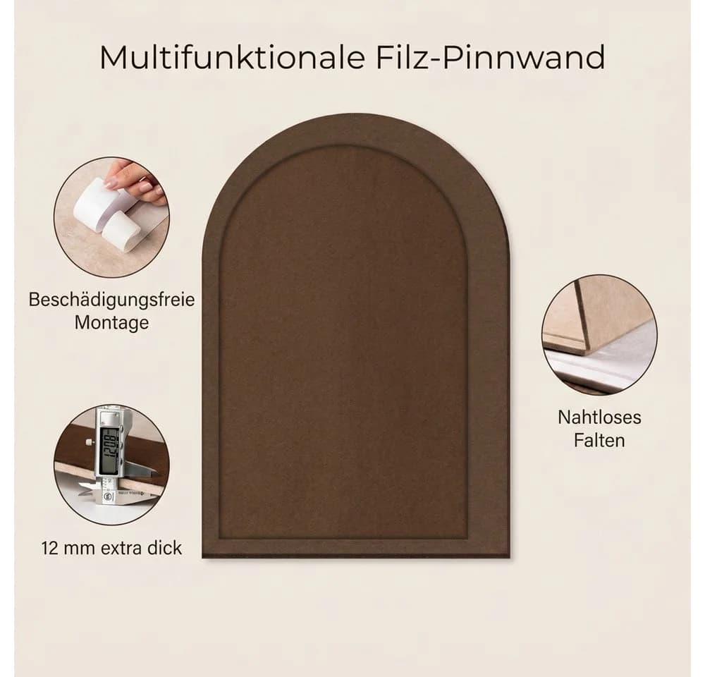 Diwzbyn Filz-Pinnwand Selbstklebend Boho Design Braun
