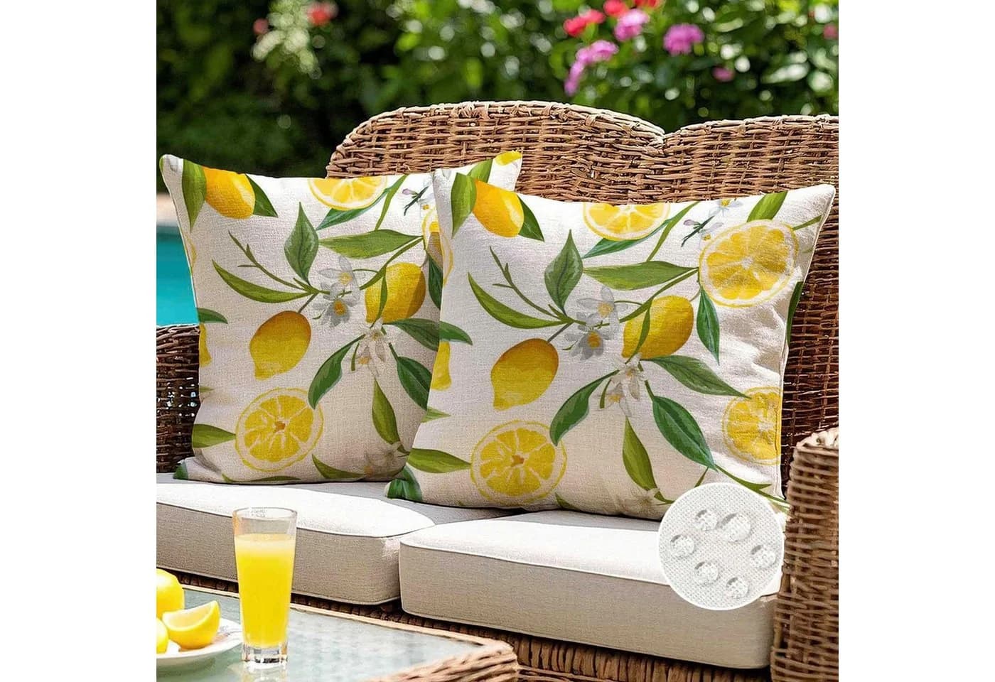 Zyronn Kissenbezug Outdoor 45x45 cm Gelb Zitronen Motiv