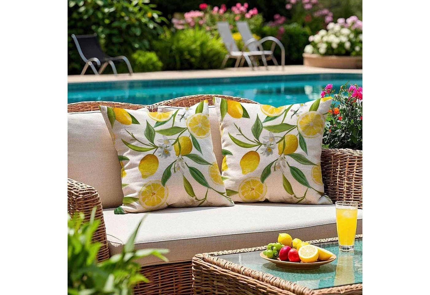 Zyronn Kissenbezug Outdoor 45x45 cm Gelb Zitronen Motiv - Bild 3