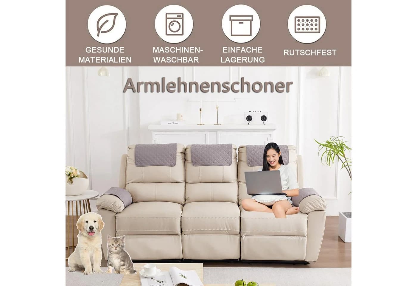 Zyronn Sesselschoner Hellgrau Wasserdicht & Rutschfest