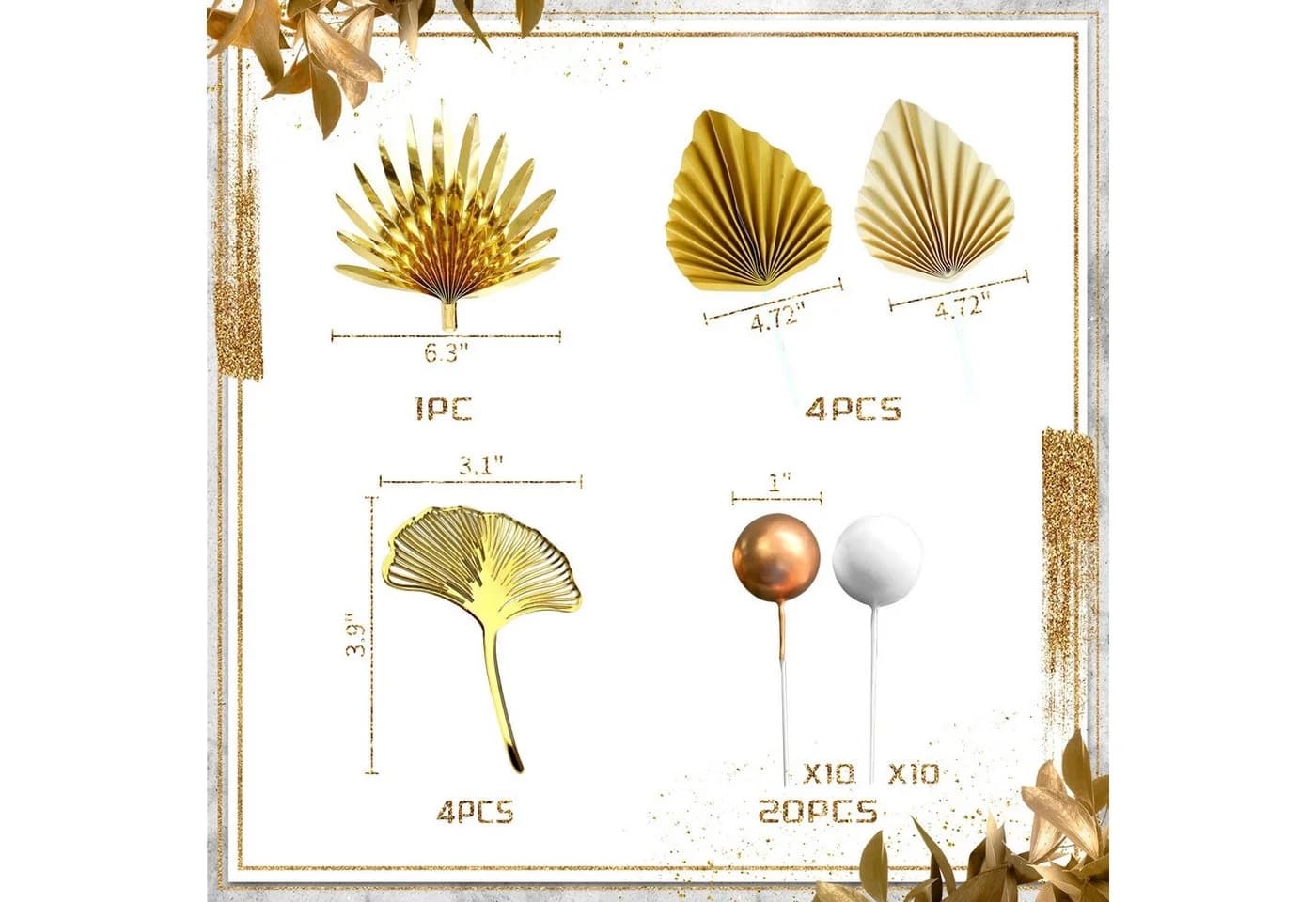 Bomiclss Tortenstecker Boho Stil Champagner Rosa Gold Palmblätter Deko - Bild 3