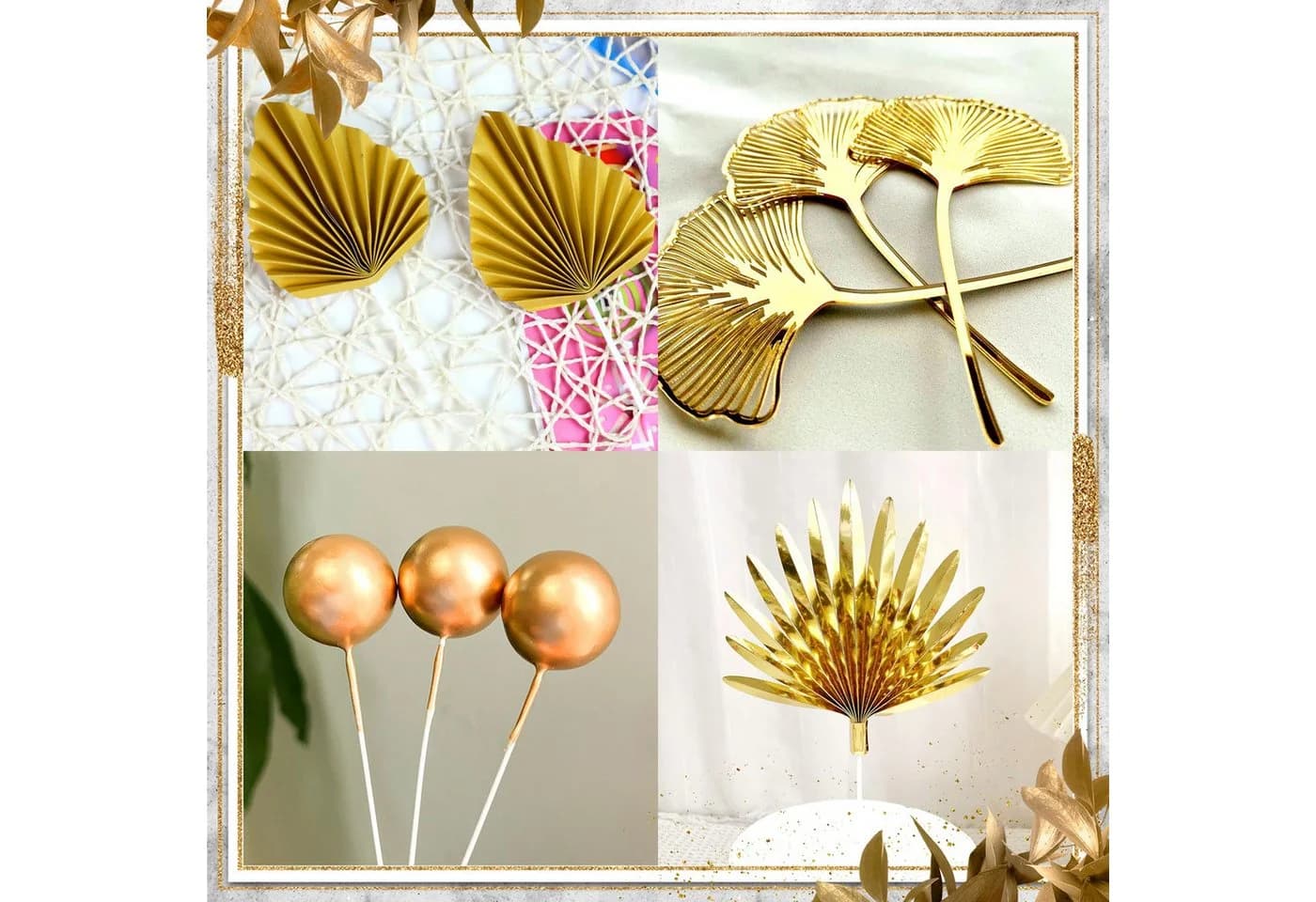 Bomiclss Tortenstecker Boho Stil Champagner Rosa Gold Palmblätter Deko - Bild 5