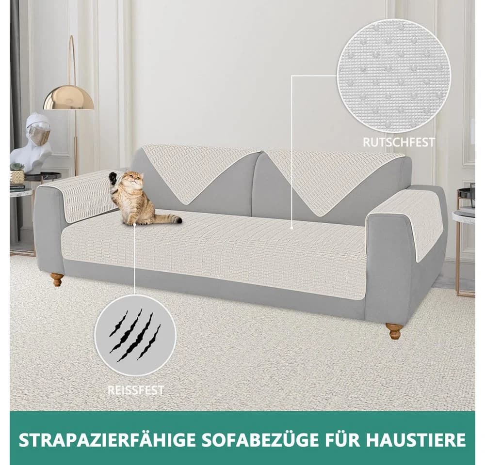 Zyronn Armlehnenbezug Beige Rutschfest Polyester-Feincord - Bild 4