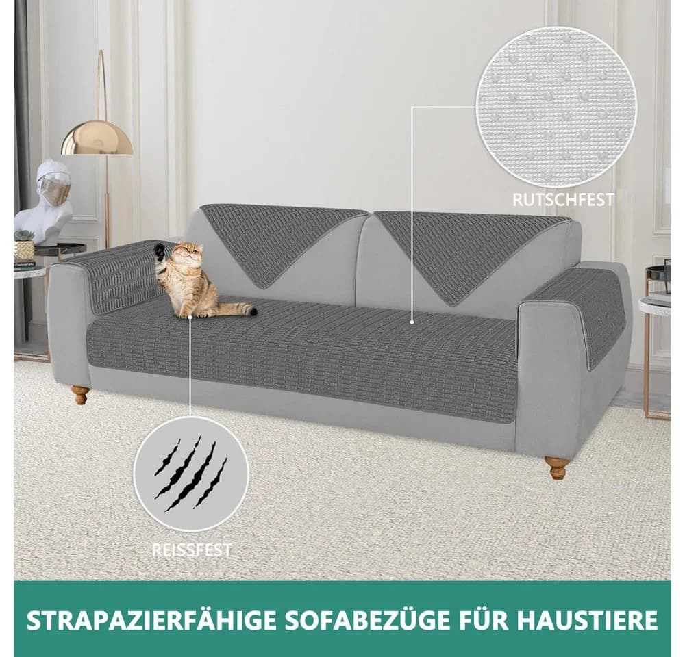 Zyronn Armlehnenbezug Grau Rutschfest Polyester-Feincord - Bild 4