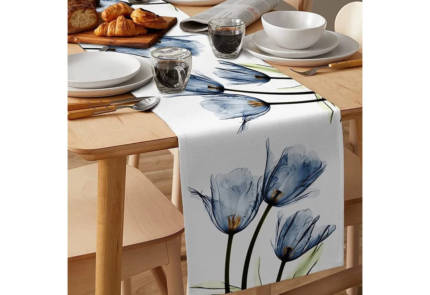 Diwzbyn Tischläufer Leinen Tulpenmotiv Orange 33x183cm - Bild 3