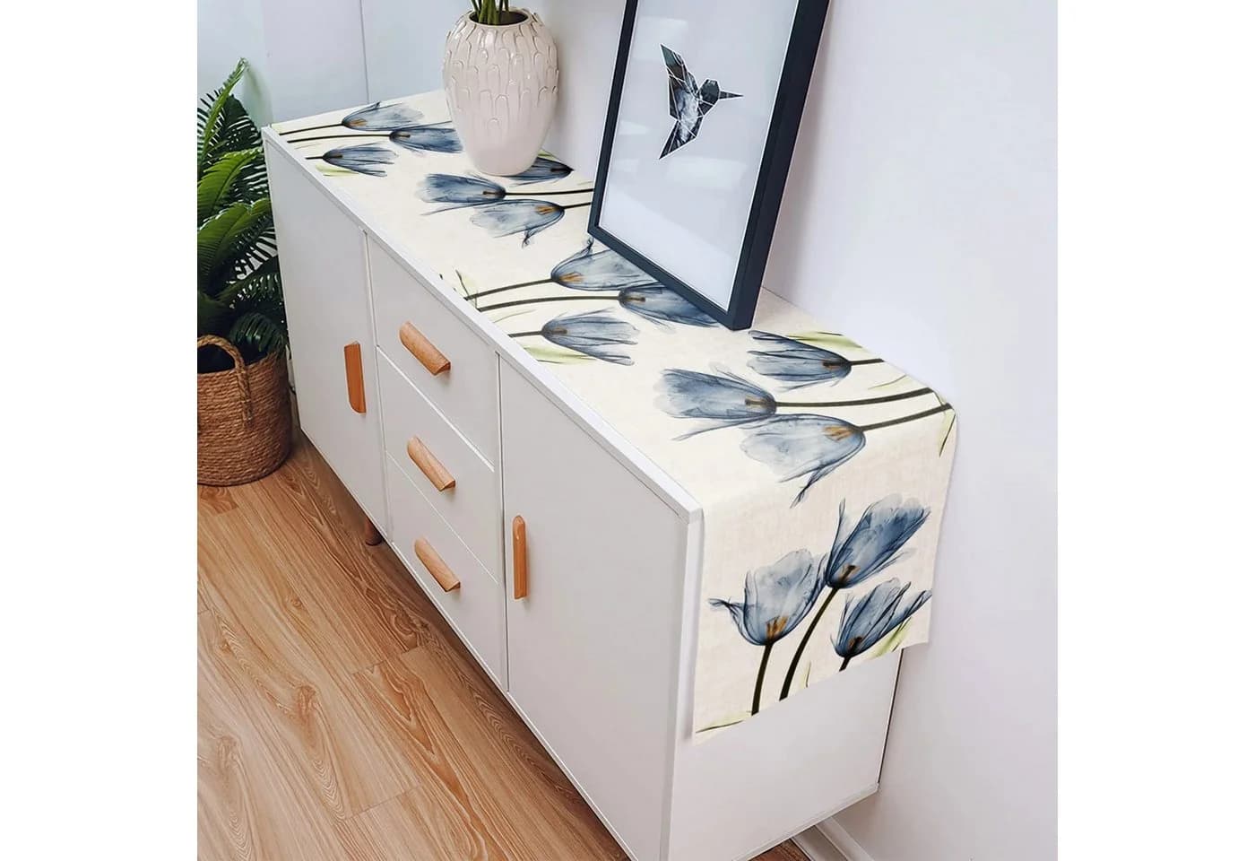 Diwzbyn Tischläufer Leinen Tulpenmotiv Orange 33x183cm - Bild 5