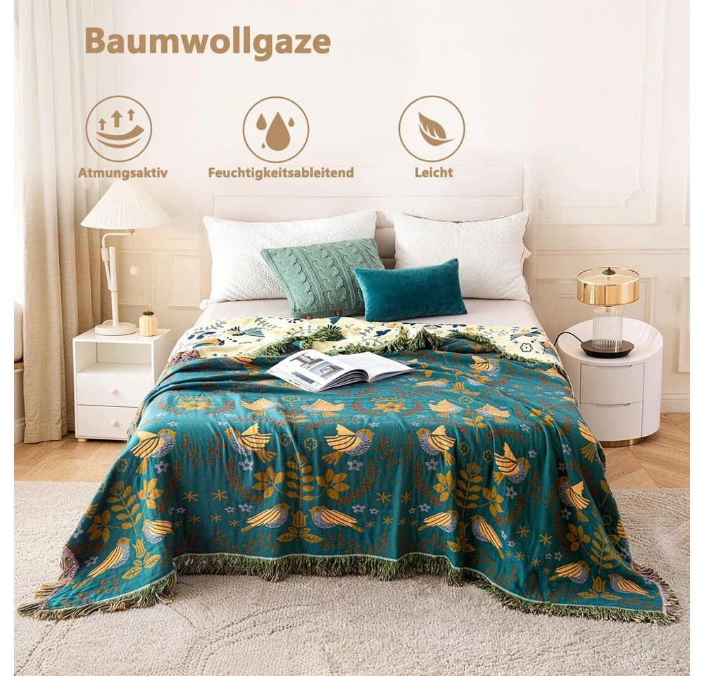 Diwzbyn Tagesdecke Boho Baumwolle Wendbar