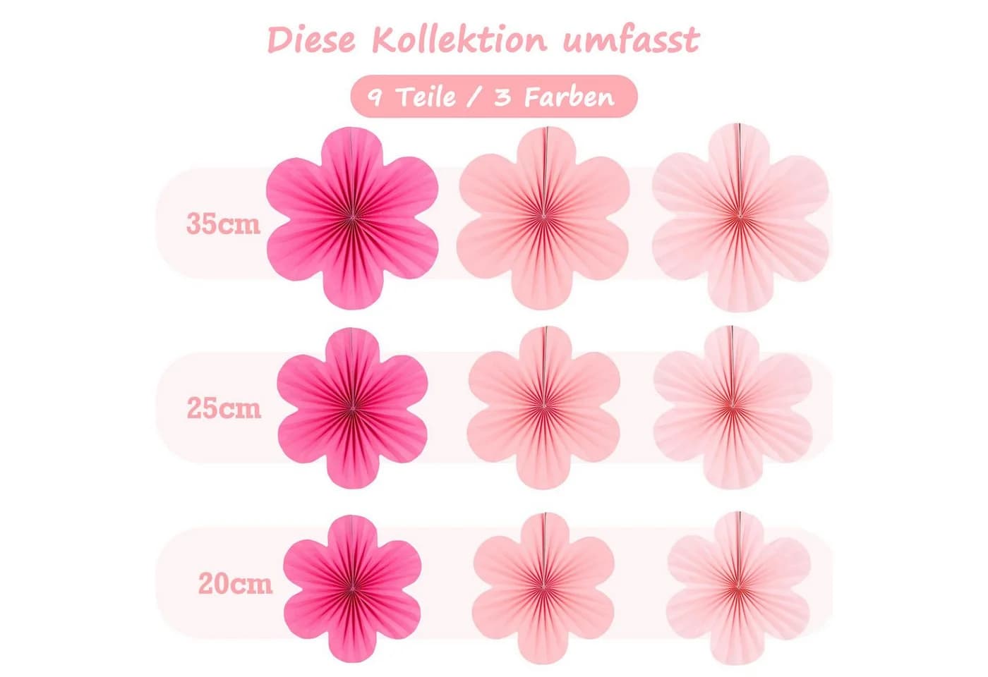 Bomiclss 9-teilige Papierblumen Deko Rosa Party & Hochzeit - Bild 4