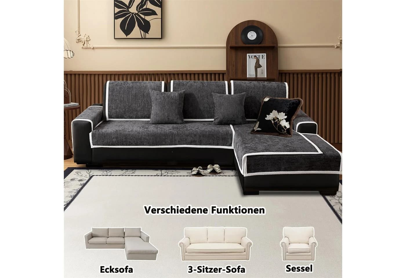Diwzbyn Sofaschoner Grau Rutschfest Chenille Überwurf