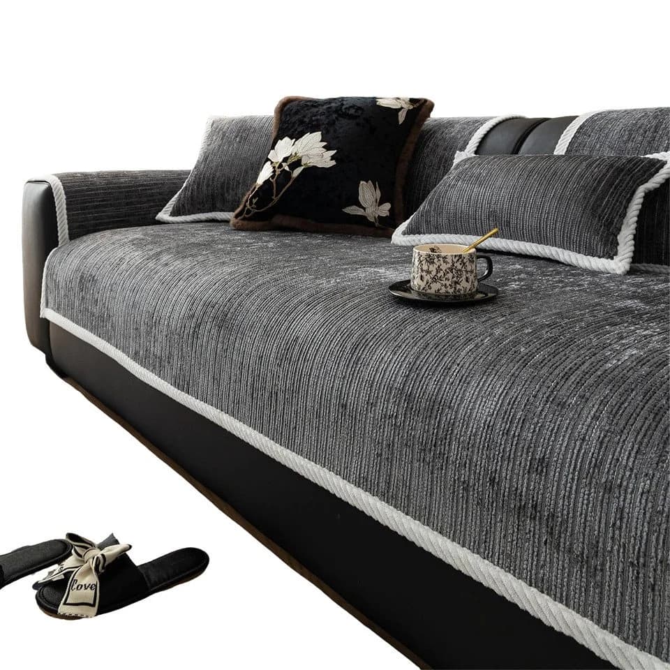 Diwzbyn Sofaschoner Grau Rutschfest Chenille Überwurf - Bild 2